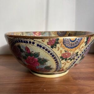 Vintage Chinese Large Decorative Handpainted Floral Ceramic Porcelain Bowl
